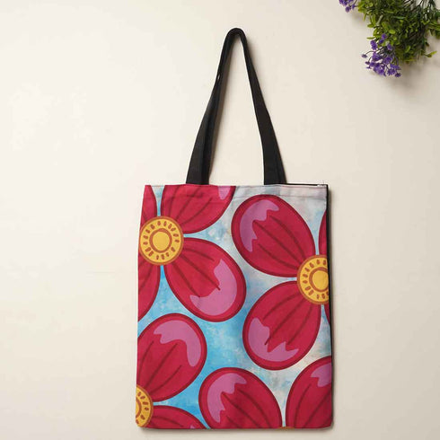 Red Floral Printed Tote Bag - Uncommongifts.in