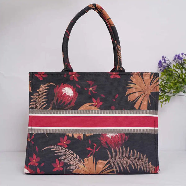 Red Flowers Printed Customised Box Tote Bag