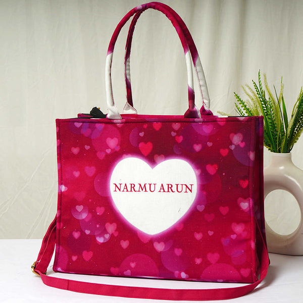 Red Heart Pattern Customised Box Tote Bag - Uncommongifts.in