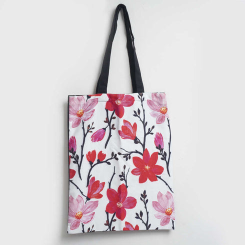 Red & Pink Floral Printed Tote Bag
