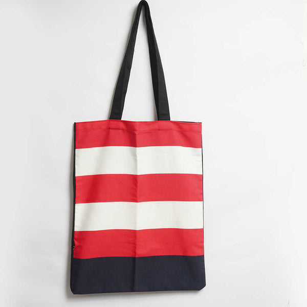 Red & White Strips Printed Tote Bag