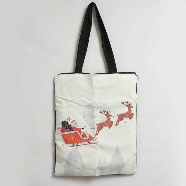 Reindeer Christmas Theme Printed Tote Bag