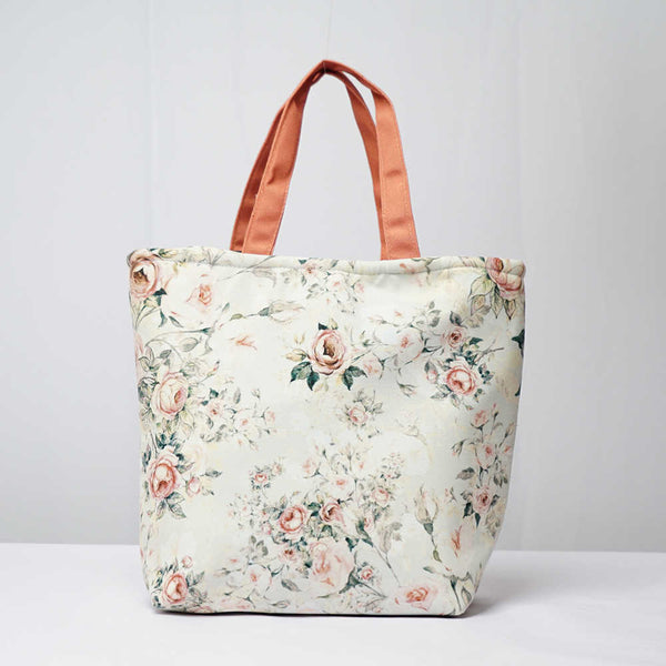 Rose Printed Canvas Lunch Bag With Handle