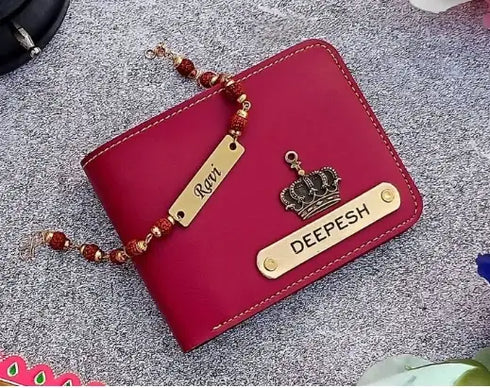 Personalised Men Wallet With Rudraksh Rakhi Combo