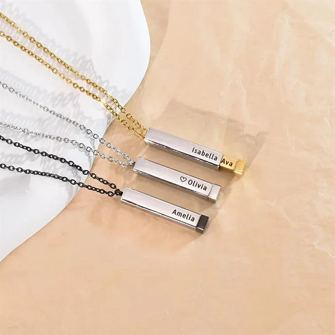 Silver Plated Personalized 3D Bar Pendant - Unisex
