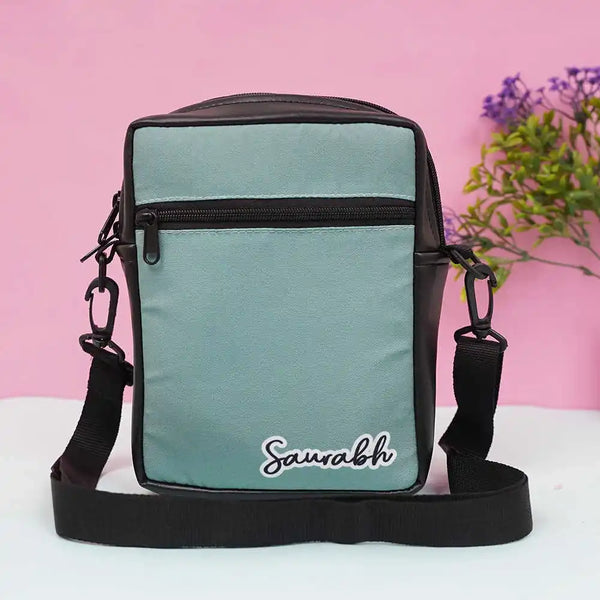 Sky Blue Print Men Sling Bag