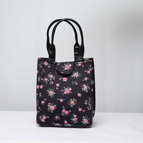 Small Rose Printed Lunch Bag With Handle