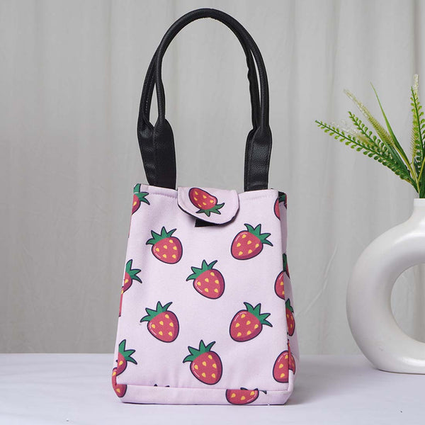 Strawberry Printed Lunch Bag With Handle - Uncommongifts.in