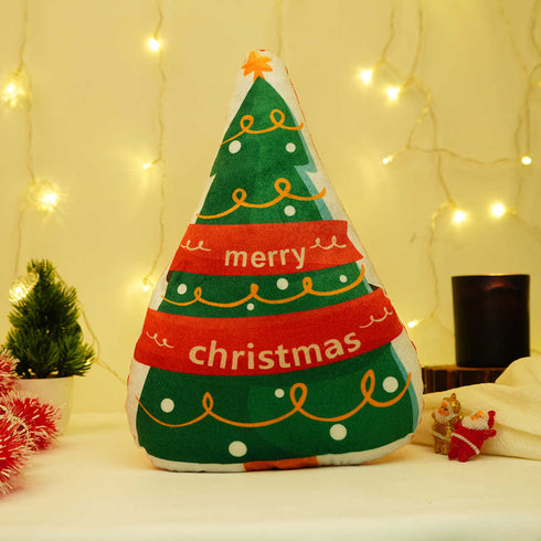Stuffed Merry Christmas Tree Printed Pillow - Uncommongifts.in