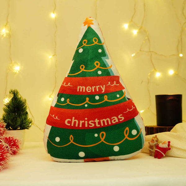 Stuffed Merry Christmas Tree Printed Pillow - Uncommongifts.in