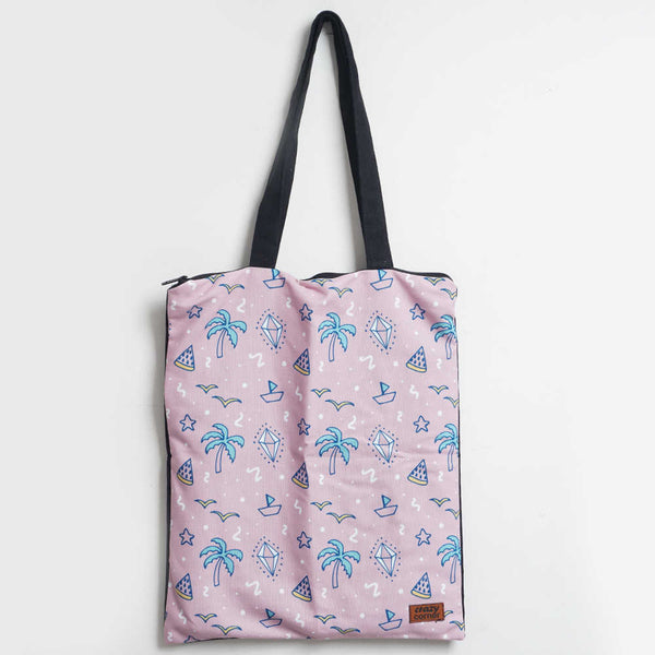 Tree & Pizza Printed Tote Bag