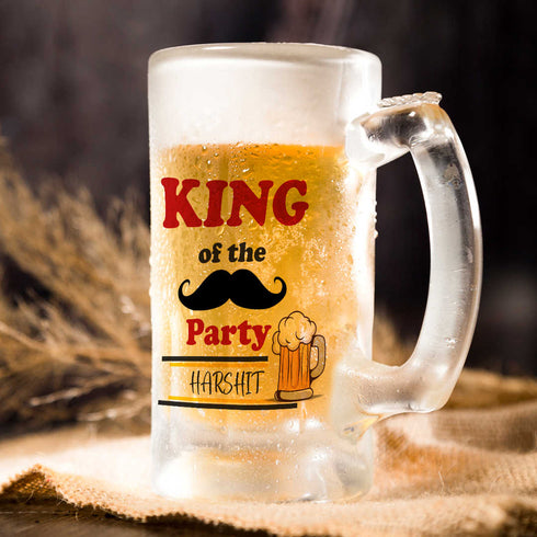 King Of The Party Printed Glass Beer Mug - Uncommongifts.in