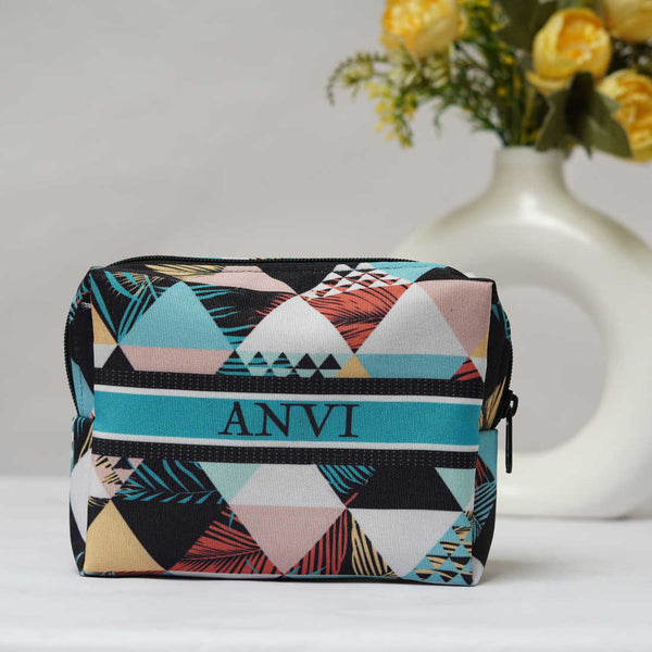 Multicolour Geometric Printed Customised Box Pouch - Uncommongifts.in