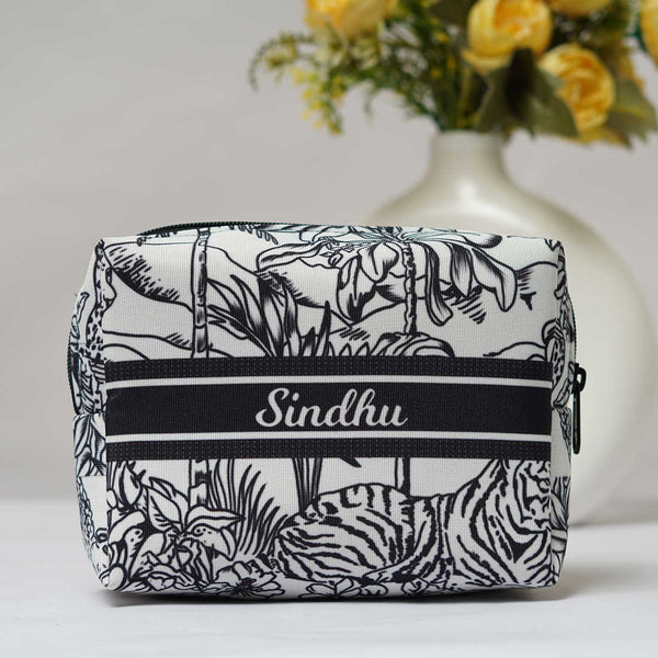 Black & White Animal Printed Customised Box Pouch - Uncommongifts.in