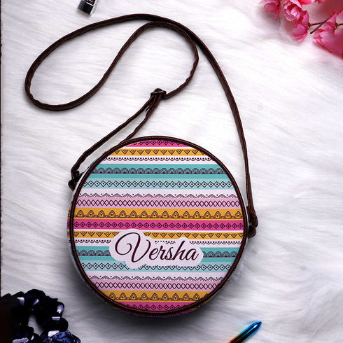 Multicoloured Boho Printed Round Structured Sling Bag - Uncommongifts.in