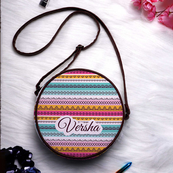 Multicoloured Boho Printed Round Structured Sling Bag - Uncommongifts.in