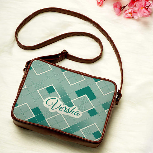 Women Blue Geometric Printed Structured Sling Bag - Uncommongifts.in