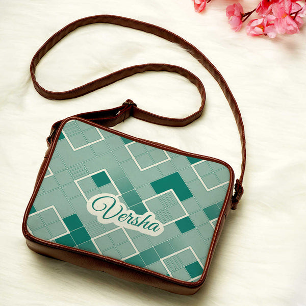 Women Blue Geometric Printed Structured Sling Bag - Uncommongifts.in