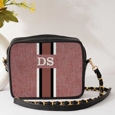 Customized Pink Striped Sling Bag - Uncommongifts.in