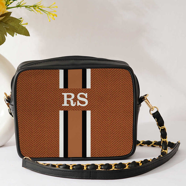 Customized Brown Striped Sling Bag - Uncommongifts.in