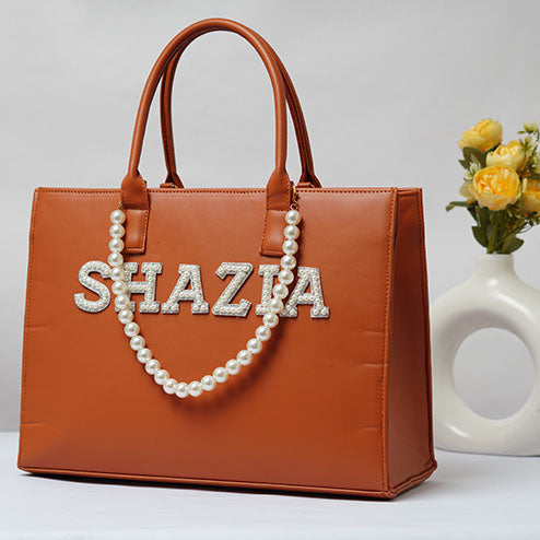Beige Dazzle Personalised Handbag - Uncommongifts.in