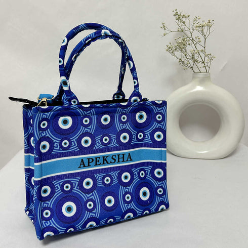Blue Evil Eye Printed Customised Box Tote Bag - Uncommongifts.in