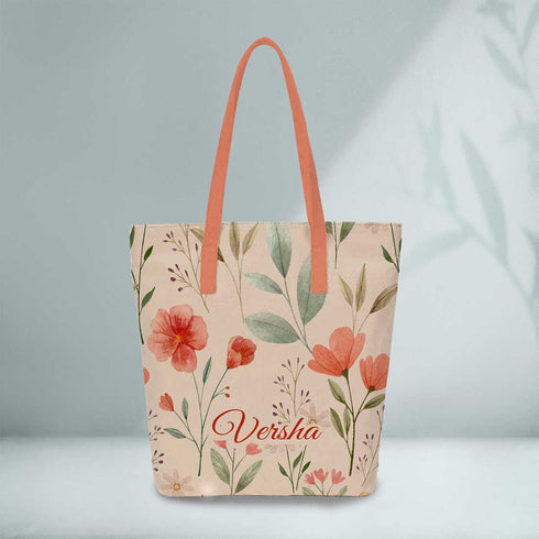 Women Beige Floral Printed Shopper Tote Bag - Uncommongifts.in