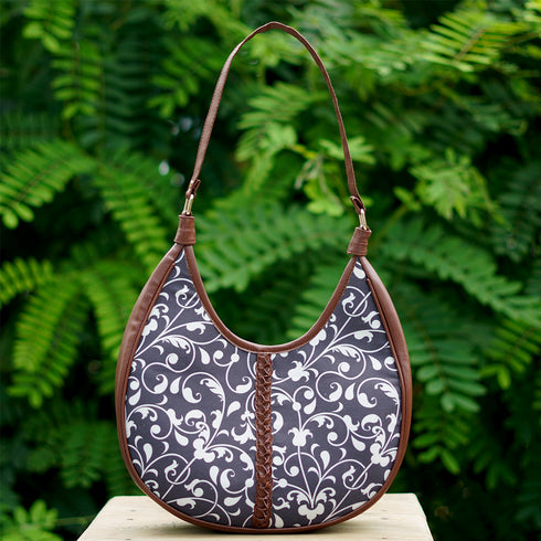 Blue Ethnic Motifs Printed Half Moon Hobo Bag - Uncommongifts.in