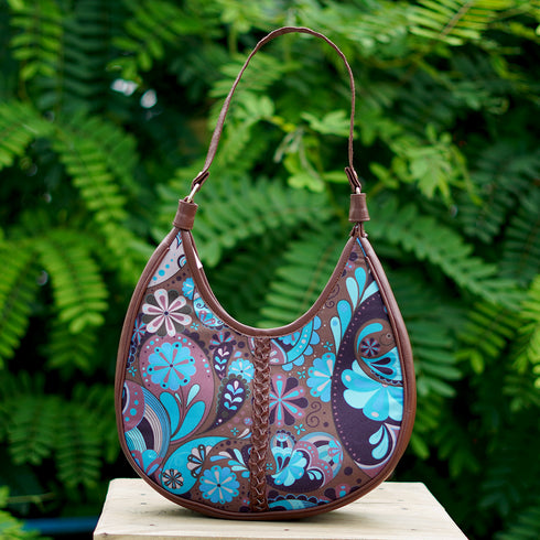 Ethnic Motifs Printed Half Moon Hobo Bag - Uncommongifts.in