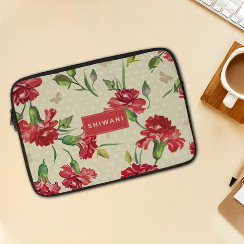 Floral Printed Canvas Personalised Laptop Sleeve/Cover - Uncommongifts.in