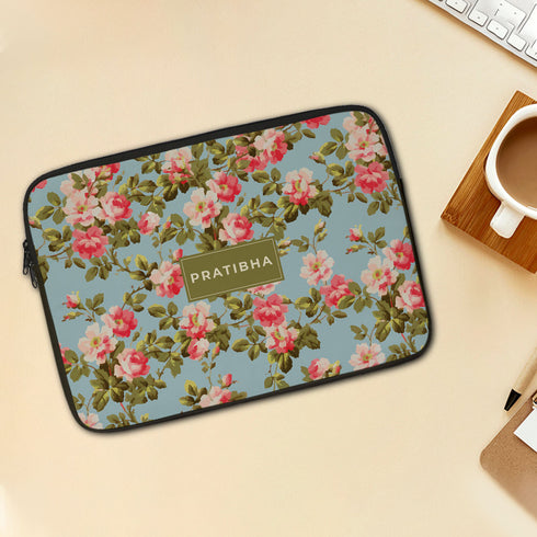 Floral Printed Canvas Personalised Laptop Sleeve/Cover - Uncommongifts.in