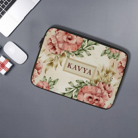 Personalised Pink Floral Printed Laptop Sleeve/Cover - Uncommongifts.in