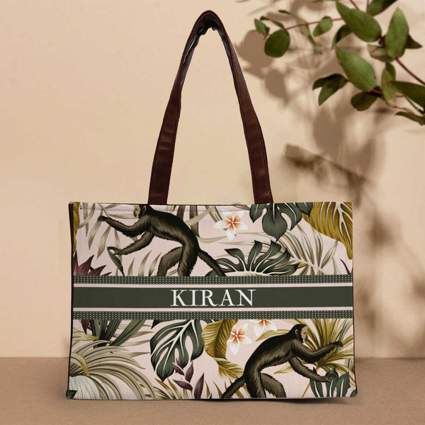 Monkey Animal Printed Personalised Box Tote Bag - Uncommongifts.in