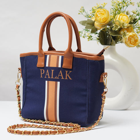 Luna Navy Blue Personalised Handbag - Uncommongifts.in
