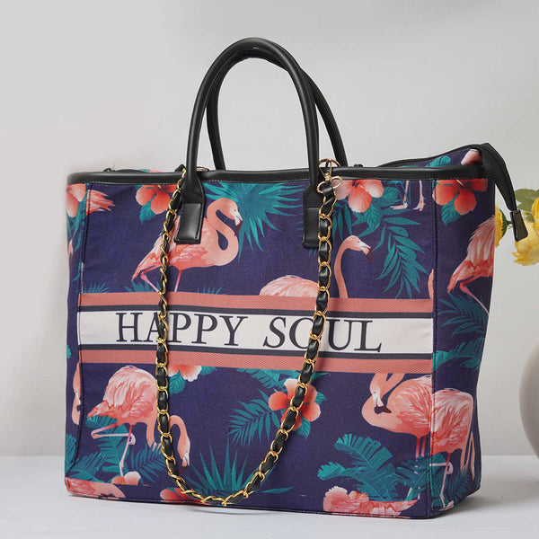 Flamingo Printed Luna Handle Handbag - Uncommongifts.in