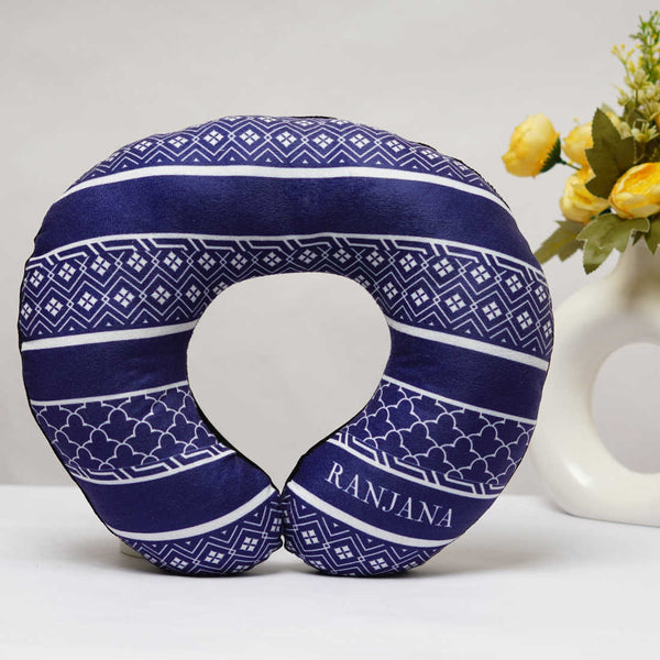 Blue Personalized Geometric Printed Neck Pillow - Uncommongifts.in