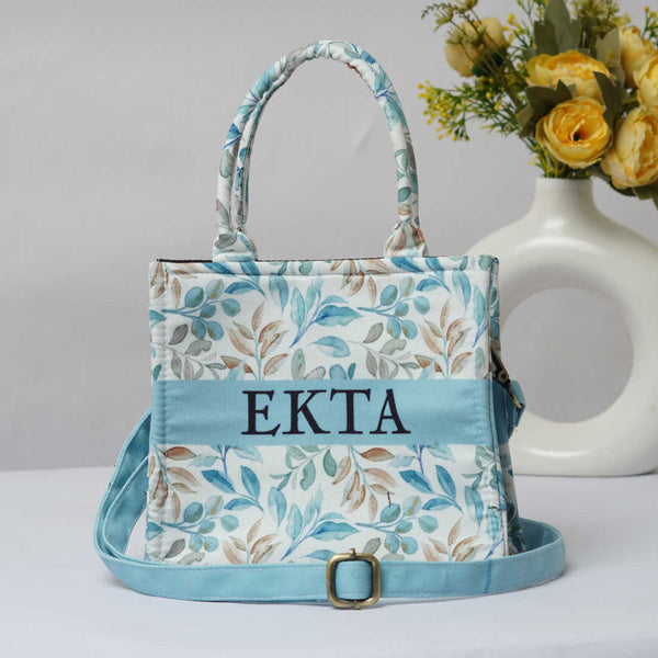 Leaves & Flower Printed Personalized Sling Bag - Uncommongifts.in