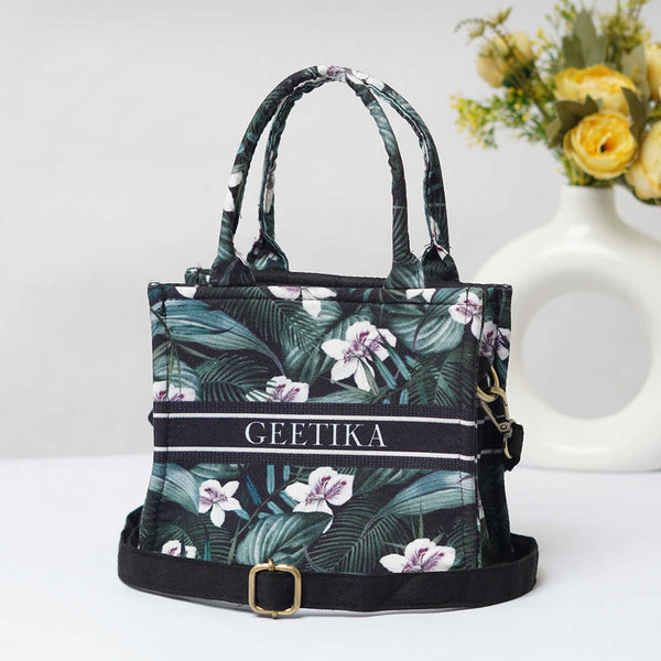 Green Floral Personalised Printed Sling Bag - Uncommongifts.in