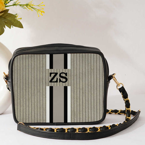 Customized Grey Striped Sling Bag - Uncommongifts.in