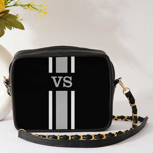 Customized Black Striped Sling Bag - Uncommongifts.in