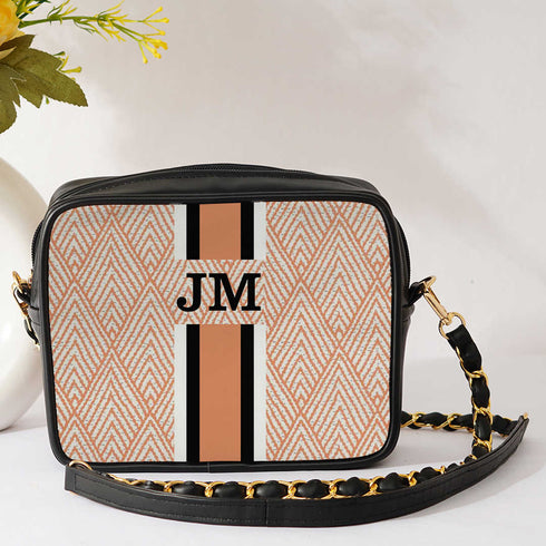 Customized Beige Striped Sling Bag - Uncommongifts.in