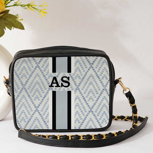 Geometric Customized Striped Sling Bag - Uncommongifts.in