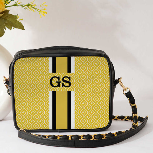 Customized Yellow Striped Sling Bag - Uncommongifts.in