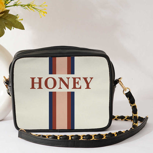 Canvas Personalized White Striped Sling Bag - Uncommongifts.in