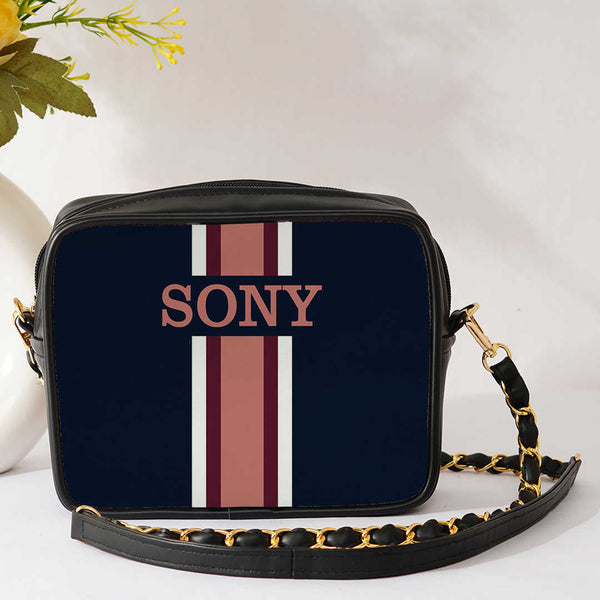 Canvas Customized Black Striped Sling Bag - Uncommongifts.in