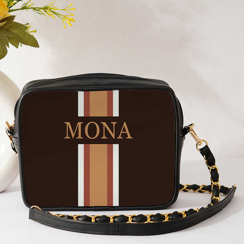 Customized Black Striped Sling Bag - Uncommongifts.in