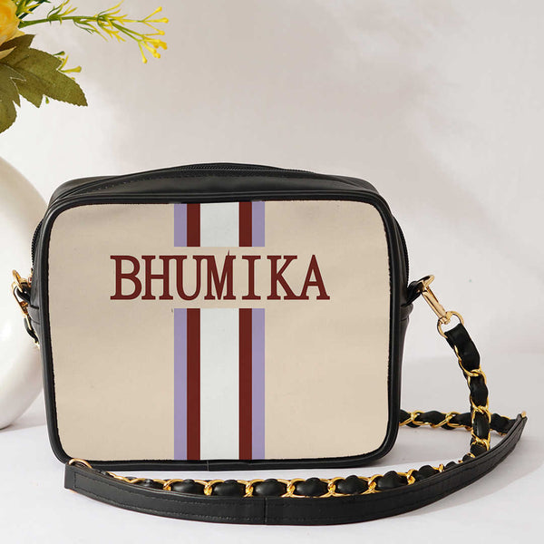 Customized Canvas Striped Sling Bag - Uncommongifts.in