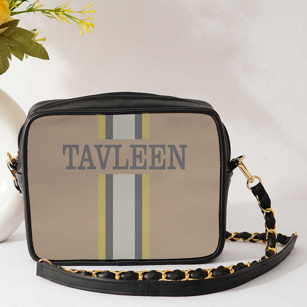 Canvas Customized Striped Sling Bag - Uncommongifts.in