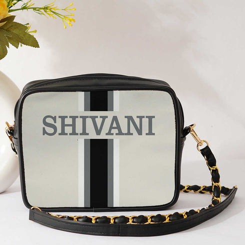 Canvas Customized Striped Sling Bag - Uncommongifts.in
