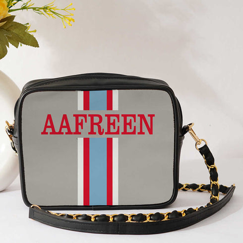 Customized Grey Striped Sling Bag - Uncommongifts.in